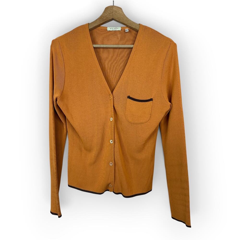 Maska Base Womens Mustard Santana Knit Cardigan Button Up Refined Versatile 42